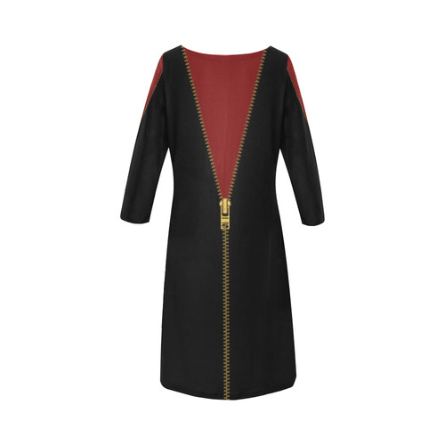 ZIPPER metal gold Black Background Round Collar Dress (D22)