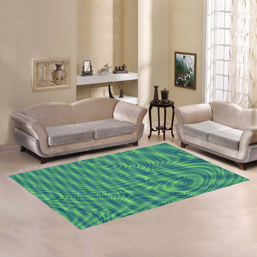 abstract moire green Area Rug7'x5'