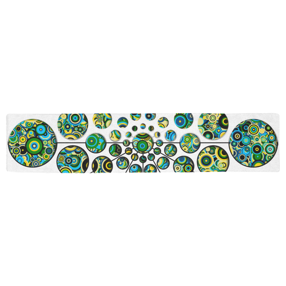 Flower Power CIRCLE Dots in Dots cyan yellow black Table Runner 16x72 inch