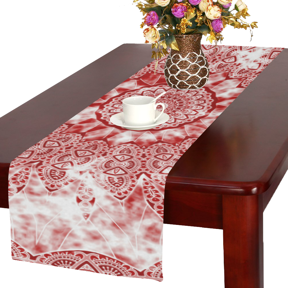 INDIA Patterns MANDALA CLOUDY Clotting Red White Table Runner 16x72 inch