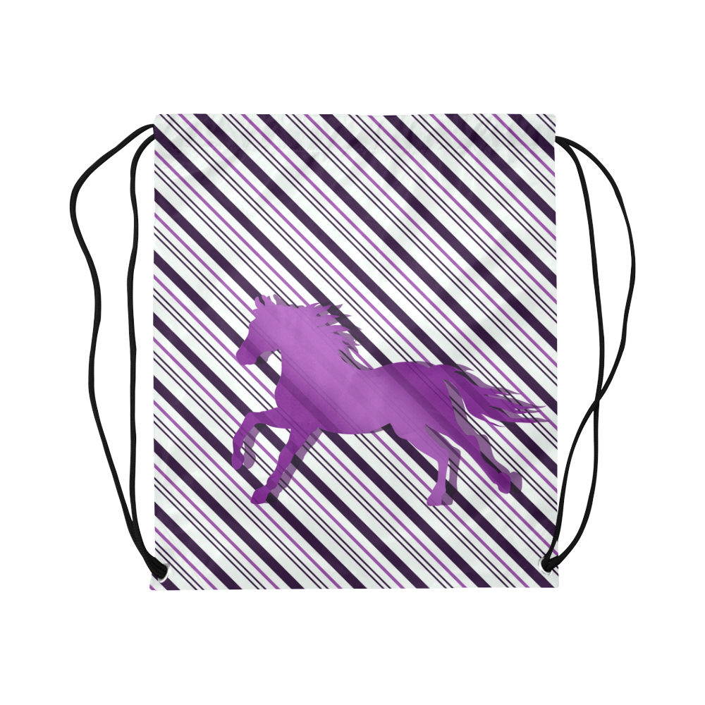 Running Horse on Stripes Large Drawstring Bag Model 1604 (Twin Sides)  16.5"(W) * 19.3"(H)