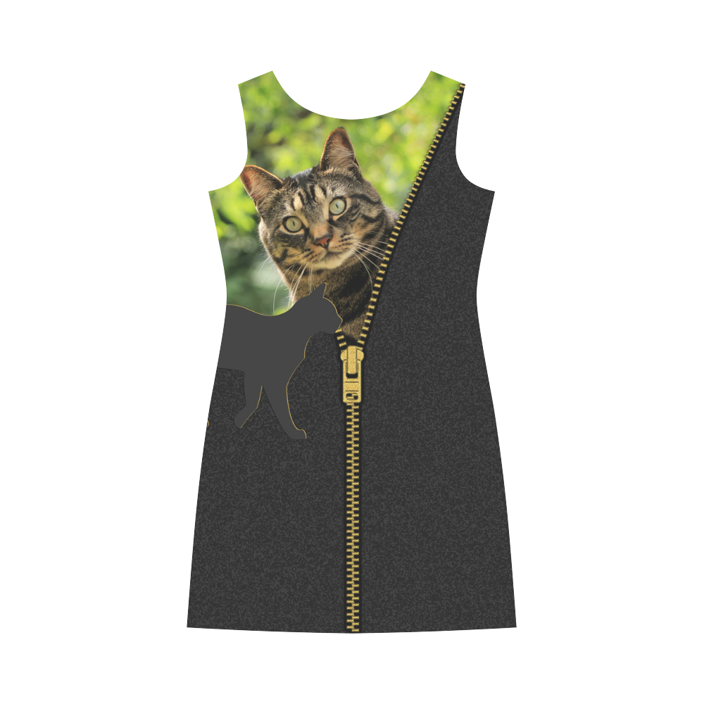 ZIPPER CUTE CAT FLOWERS Round Collar Dress (D22)