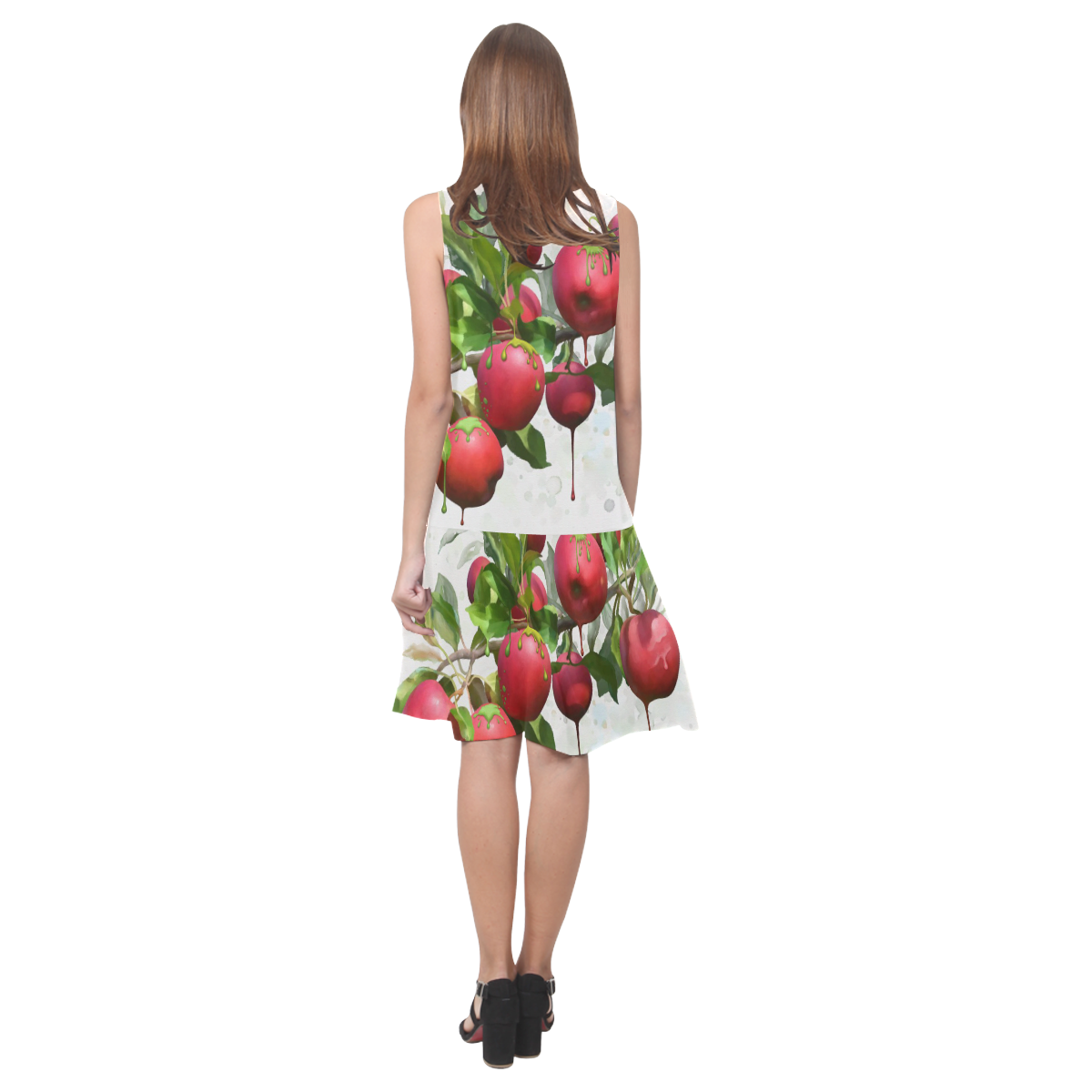 Melting Apples, fruit watercolors Sleeveless Splicing Shift Dress(Model D17)