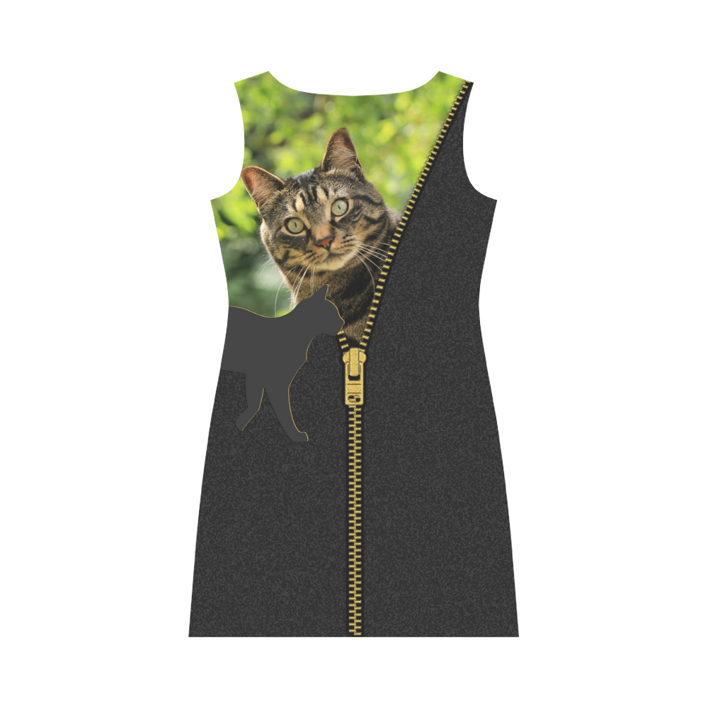 ZIPPER CUTE CAT FLOWERS Round Collar Dress (D22)