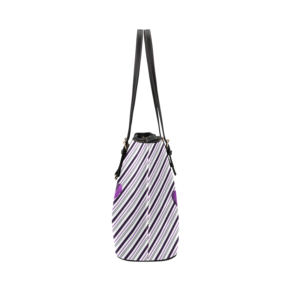 Cat stretch out on Stripes Leather Tote Bag/Large (Model 1651)