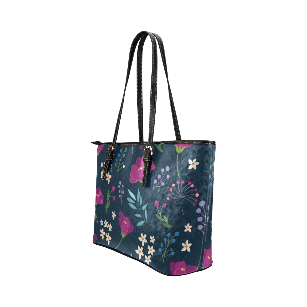 Preppy Pastel Floral Girly Pattern Leather Tote Bag/Large (Model 1651)