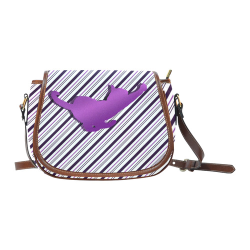 Cat stretch out on Stripes Saddle Bag/Small (Model 1649) Full Customization
