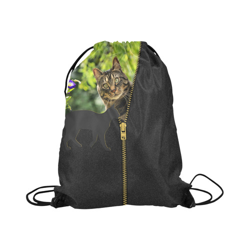ZIPPER CUTE CAT FLOWERS Large Drawstring Bag Model 1604 (Twin Sides)  16.5"(W) * 19.3"(H)