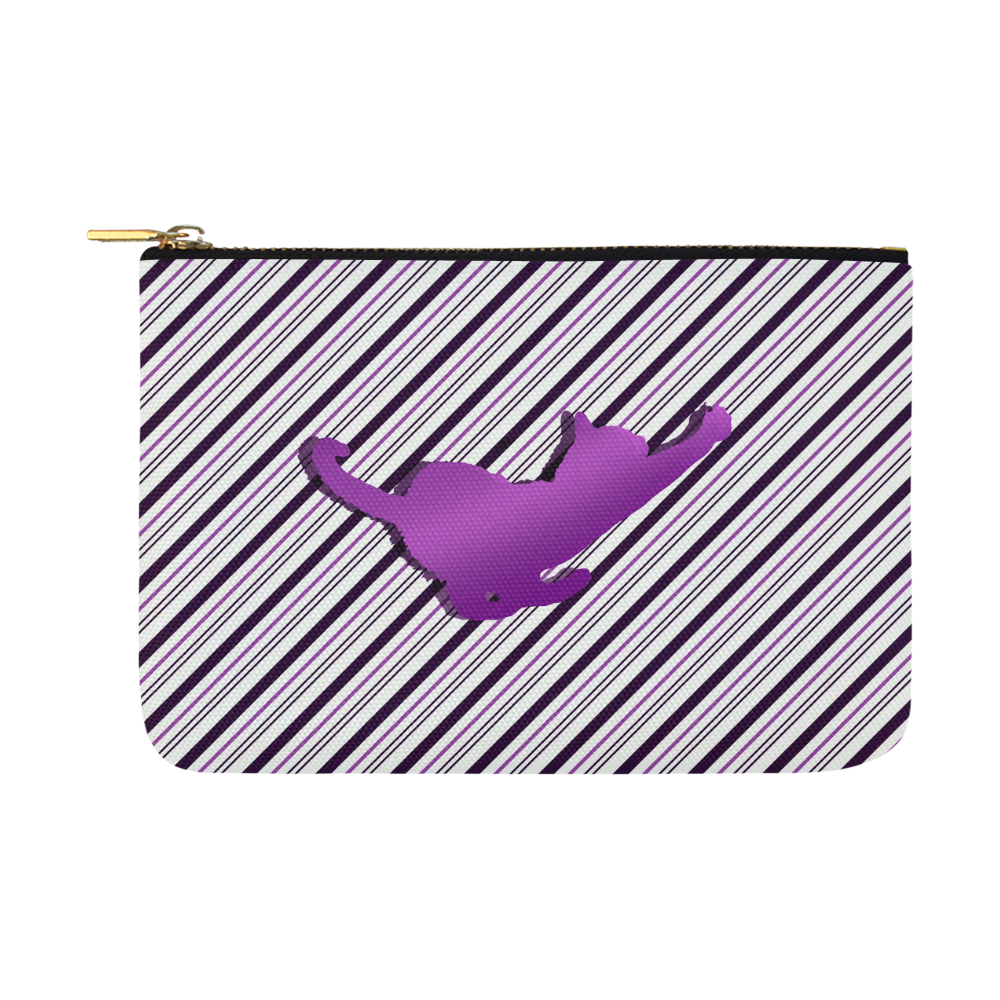 Cat stretch out on Stripes Carry-All Pouch 12.5''x8.5''
