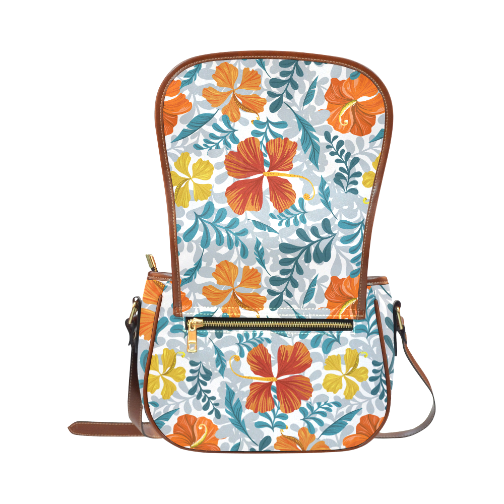 Decorative Floral Background Saddle Bag/Small (Model 1649) Full Customization