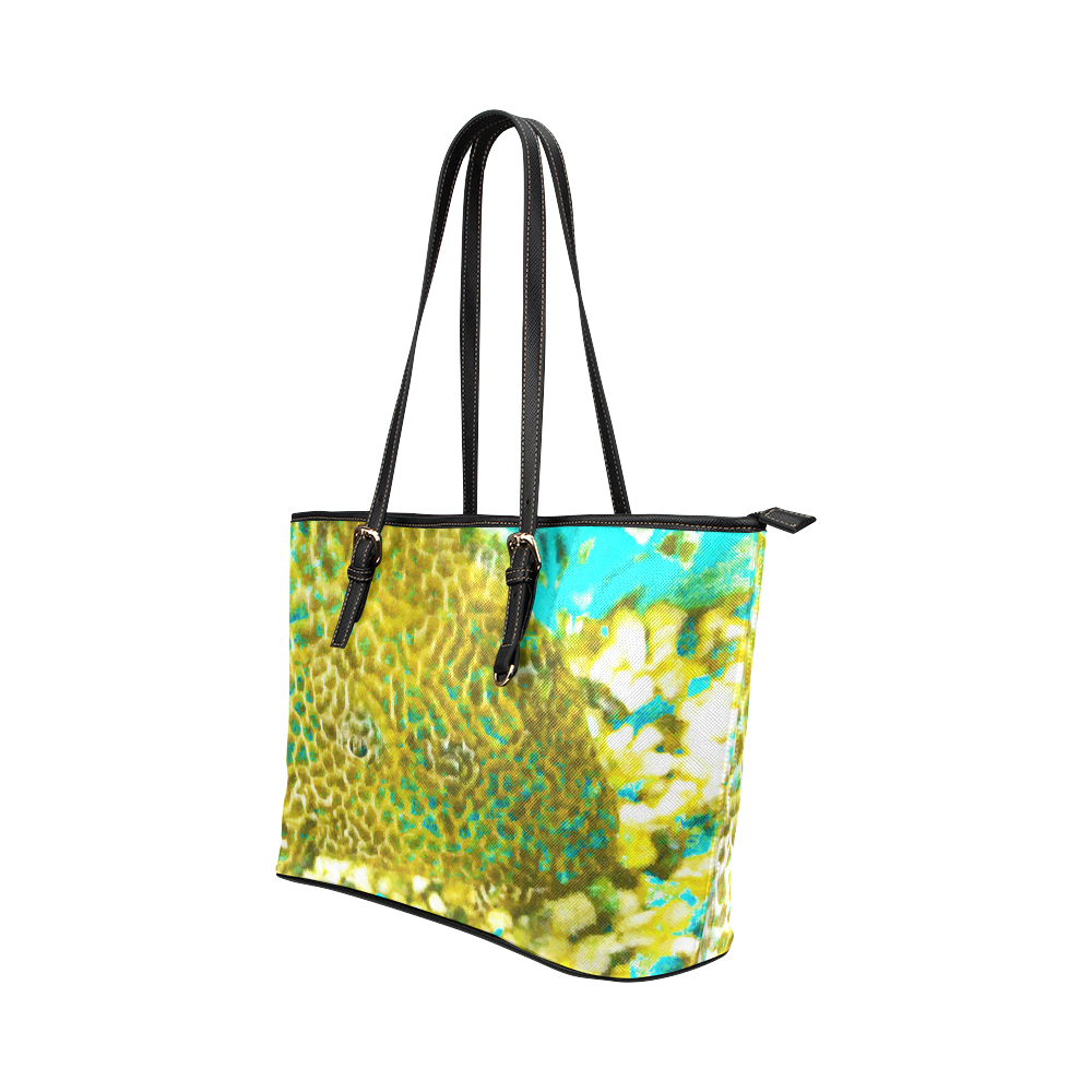 Leopard Fish With Golden Eye Leather Tote Bag/Large (Model 1651)