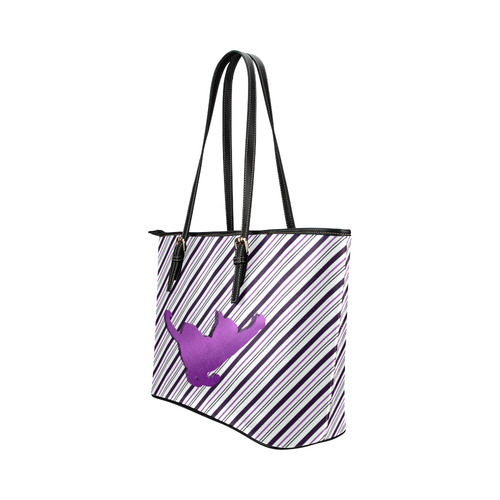 Cat stretch out on Stripes Leather Tote Bag/Large (Model 1651)