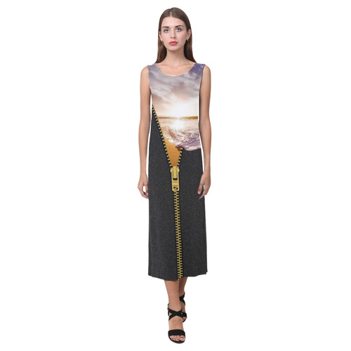 ZIPPER gold Sunset Beach Phaedra Sleeveless Open Fork Long Dress (Model D08)