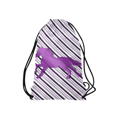Running Horse on Stripes Small Drawstring Bag Model 1604 (Twin Sides) 11"(W) * 17.7"(H)