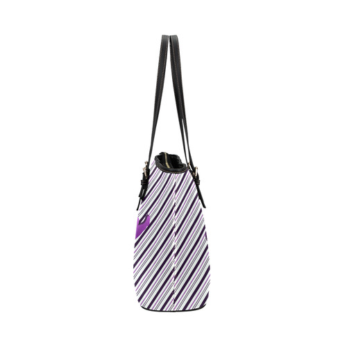 Cat stretch out on Stripes Leather Tote Bag/Large (Model 1651)
