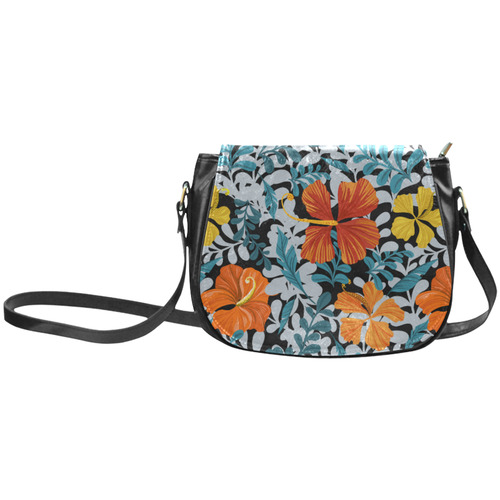 Decorative Floral Background Classic Saddle Bag/Small (Model 1648)