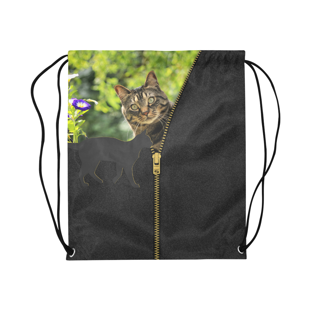 ZIPPER CUTE CAT FLOWERS Large Drawstring Bag Model 1604 (Twin Sides)  16.5"(W) * 19.3"(H)