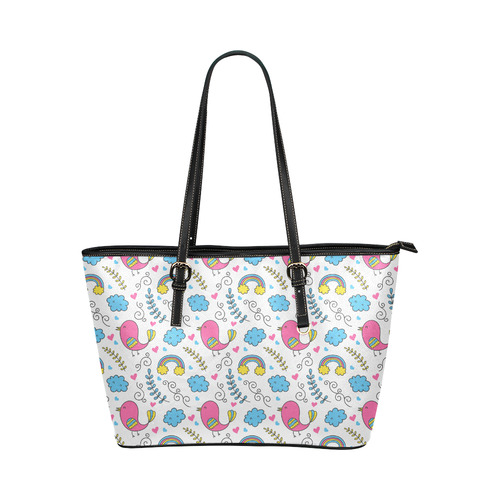 Cute Spring Birds Pattern Leather Tote Bag/Large (Model 1651)
