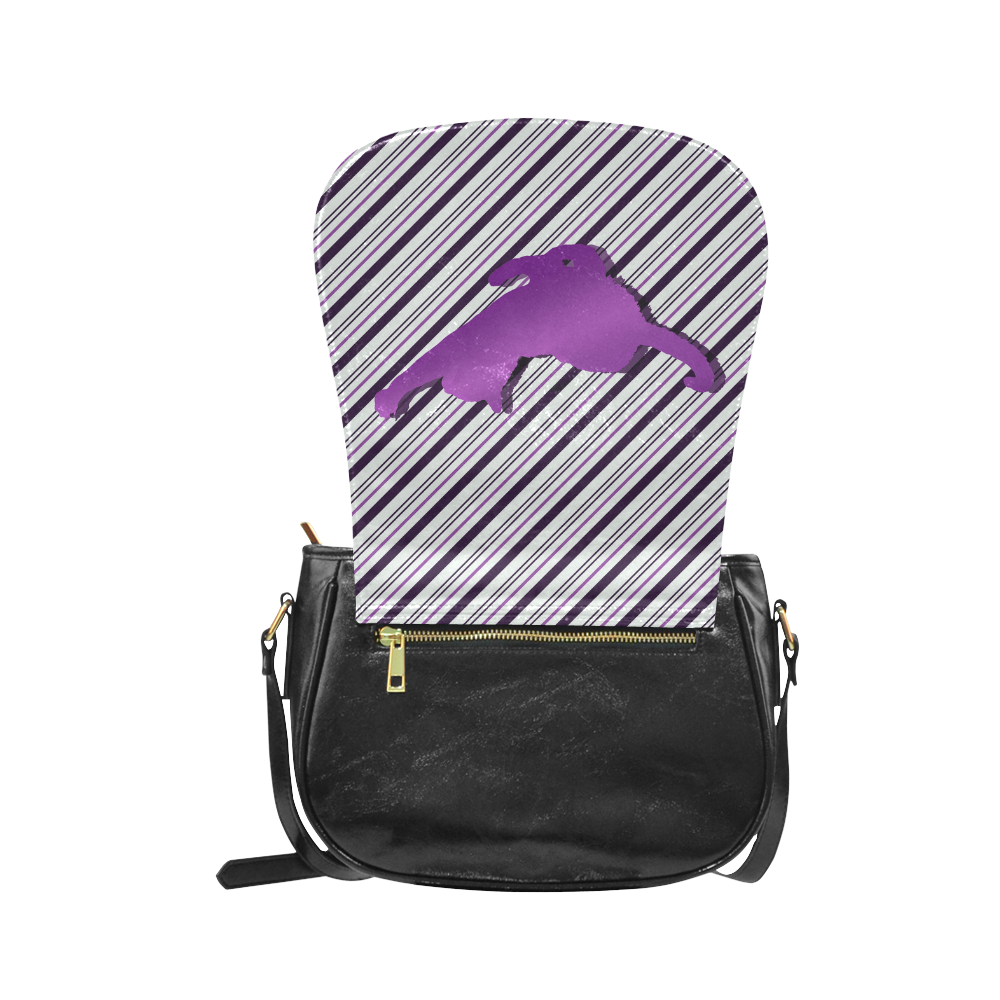 Cat stretch out on Stripes Classic Saddle Bag/Large (Model 1648)