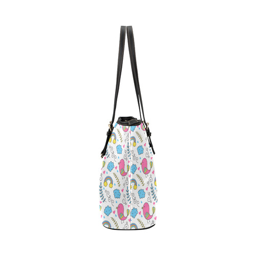 Cute Spring Birds Pattern Leather Tote Bag/Large (Model 1651)