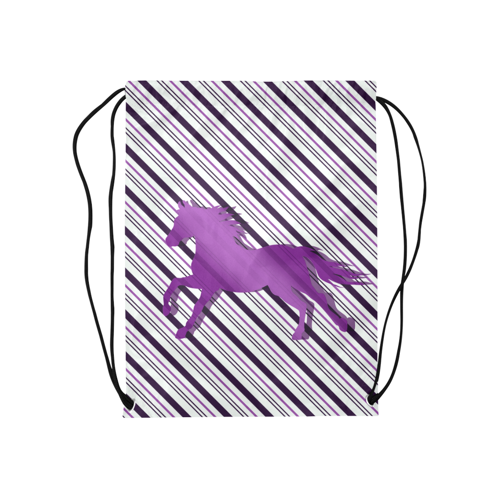 Running Horse on Stripes Medium Drawstring Bag Model 1604 (Twin Sides) 13.8"(W) * 18.1"(H)