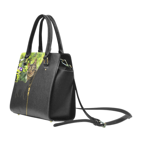 ZIPPER CUTE CAT FLOWERS Classic Shoulder Handbag (Model 1653)
