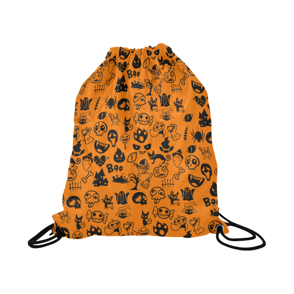 Fun Halloween Characters In Orange And Black Large Drawstring Bag Model 1604 (Twin Sides)  16.5"(W) * 19.3"(H)