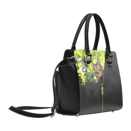 ZIPPER CUTE CAT FLOWERS Classic Shoulder Handbag (Model 1653)