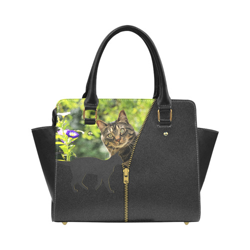 ZIPPER CUTE CAT FLOWERS Classic Shoulder Handbag (Model 1653)