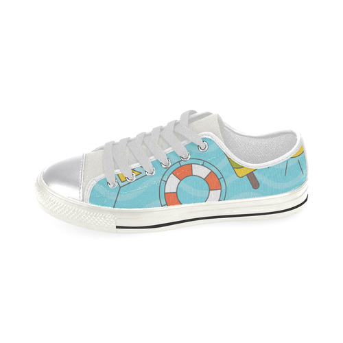 Waves Pattern with Summer Elements Canvas Women's Shoes/Large Size (Model 018)