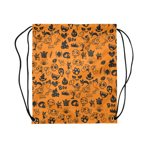 Fun Halloween Characters In Orange And Black Large Drawstring Bag Model 1604 (Twin Sides)  16.5"(W) * 19.3"(H)