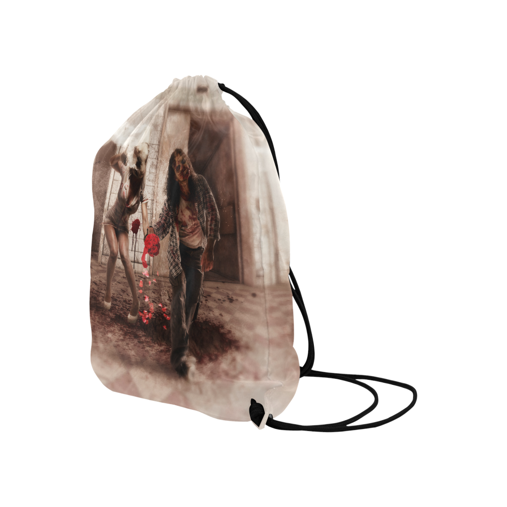 Happy Bride and Zombie Groom Large Drawstring Bag Model 1604 (Twin Sides)  16.5"(W) * 19.3"(H)