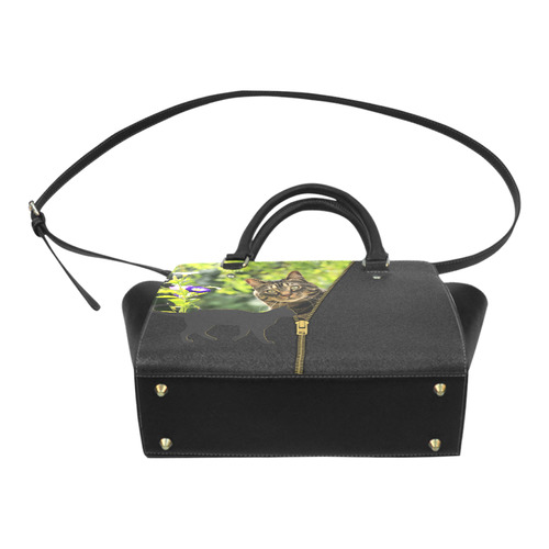 ZIPPER CUTE CAT FLOWERS Classic Shoulder Handbag (Model 1653)