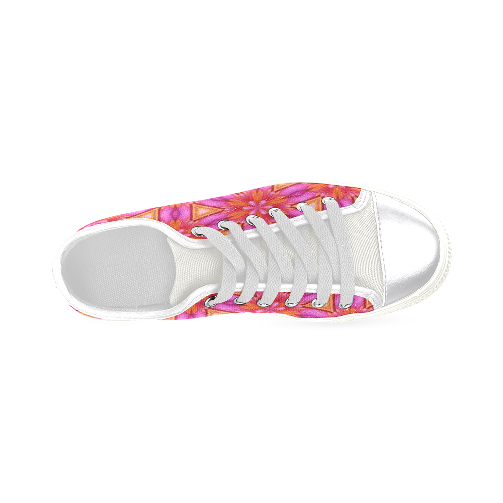 Pink and Orange Floral Pattern Canvas Women's Shoes/Large Size (Model 018)