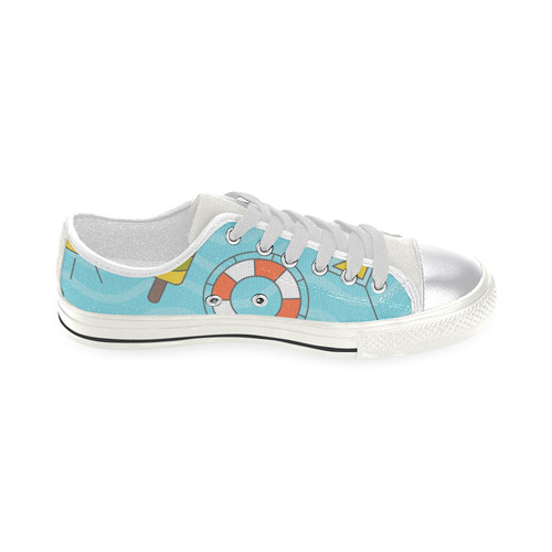 Waves Pattern with Summer Elements Canvas Women's Shoes/Large Size (Model 018)