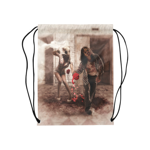 Happy Bride and Zombie Groom Medium Drawstring Bag Model 1604 (Twin Sides) 13.8"(W) * 18.1"(H)