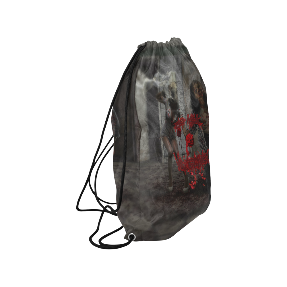 Happy Valentines Day Zombie Couple Medium Drawstring Bag Model 1604 (Twin Sides) 13.8"(W) * 18.1"(H)