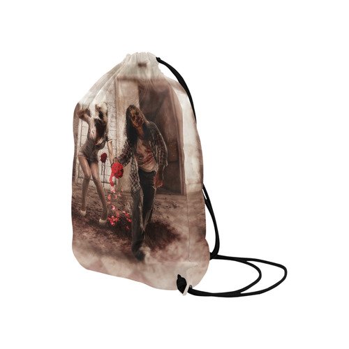 Happy Bride and Zombie Groom Medium Drawstring Bag Model 1604 (Twin Sides) 13.8"(W) * 18.1"(H)