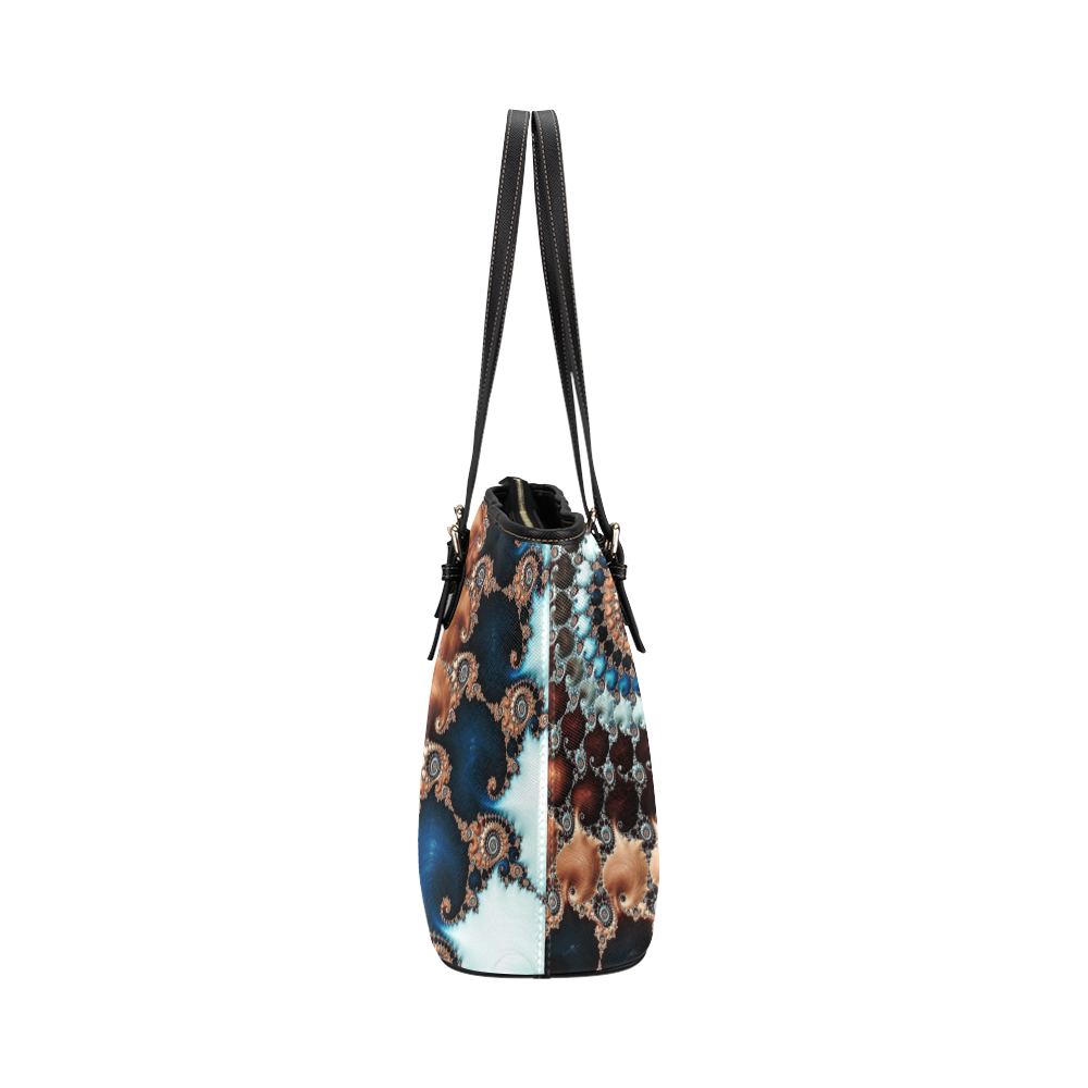 Copper Blue Abstract Fractal Art Leather Tote Bag/Large (Model 1651)