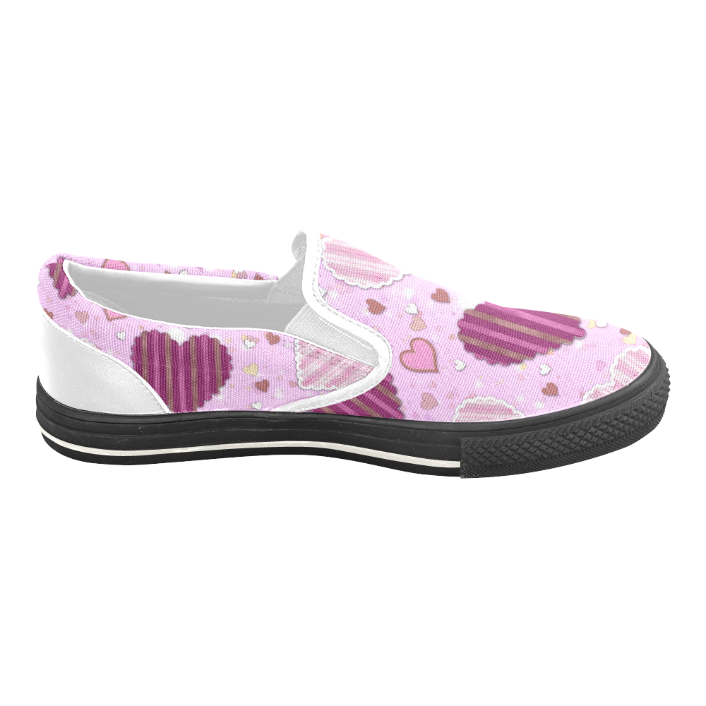 Pink Patchwork Hearts Women's Unusual Slip-on Canvas Shoes (Model 019)