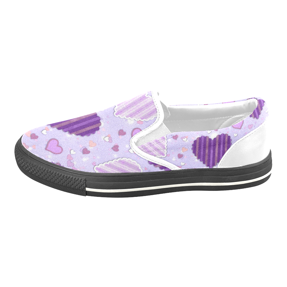 Purple Patchwork Hearts Women's Unusual Slip-on Canvas Shoes (Model 019)