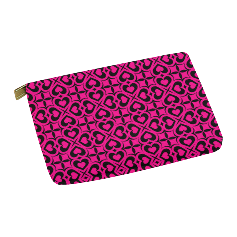Pink Black Heart Lattice Carry-All Pouch 12.5''x8.5''