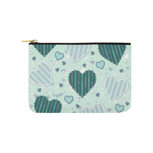Mint Green Patchwork Hearts Carry-All Pouch 9.5''x6''