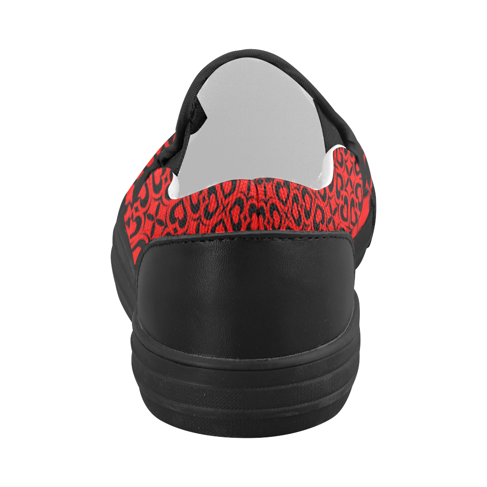 Red Black Heart Lattice Women's Slip-on Canvas Shoes (Model 019)