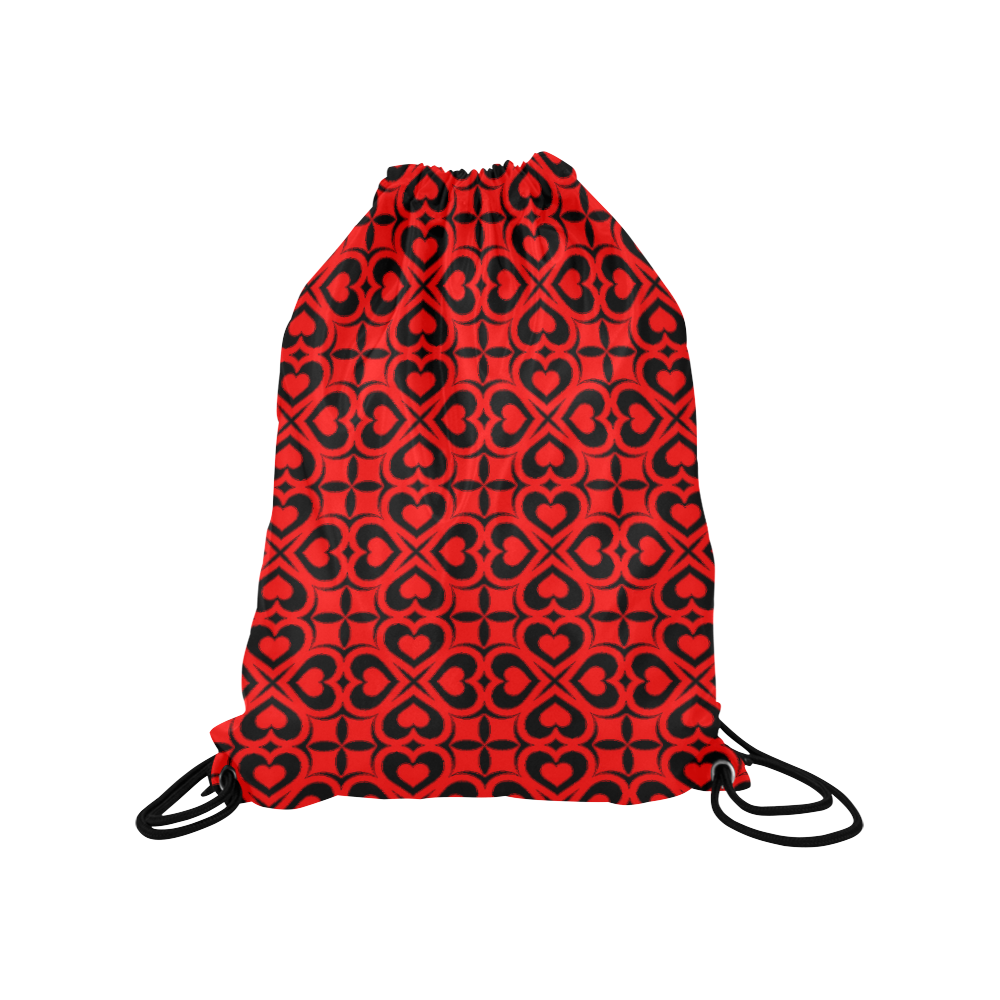 Red Black Heart Lattice Medium Drawstring Bag Model 1604 (Twin Sides) 13.8"(W) * 18.1"(H)