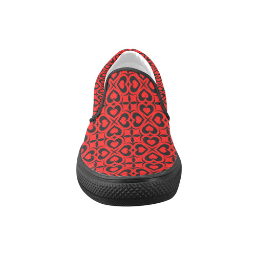 Red Black Heart Lattice Women's Unusual Slip-on Canvas Shoes (Model 019)
