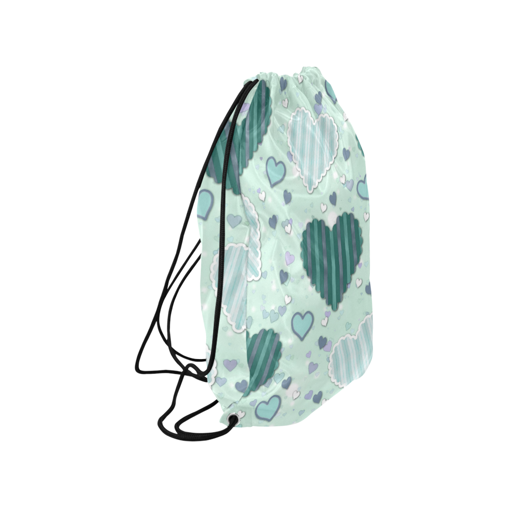 Mint Green Patchwork Hearts Small Drawstring Bag Model 1604 (Twin Sides) 11"(W) * 17.7"(H)