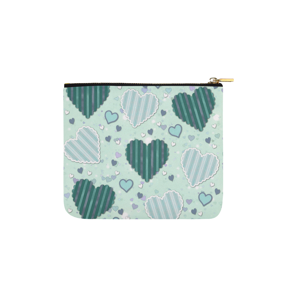 Mint Green Patchwork Hearts Carry-All Pouch 6''x5''