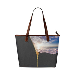 ZIPPER gold Sunset Beach Shoulder Tote Bag (Model 1646)