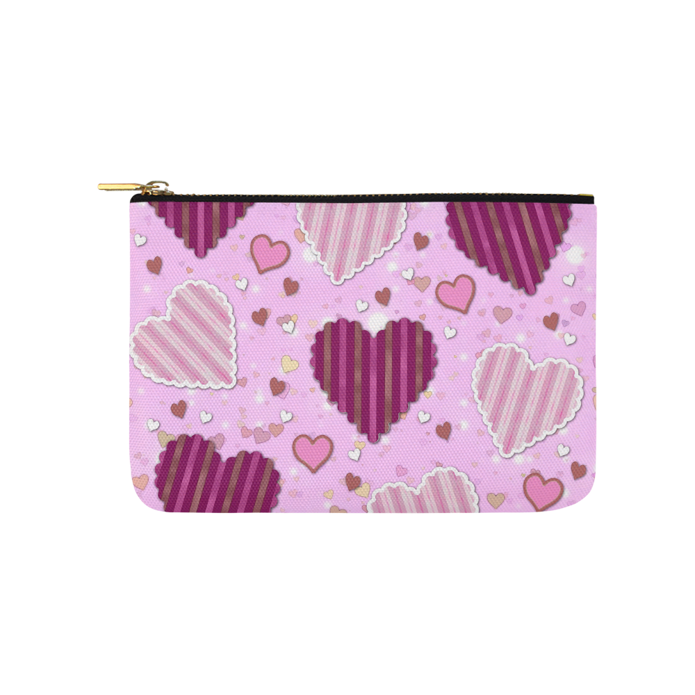 Pink Patchwork Hearts Carry-All Pouch 9.5''x6''